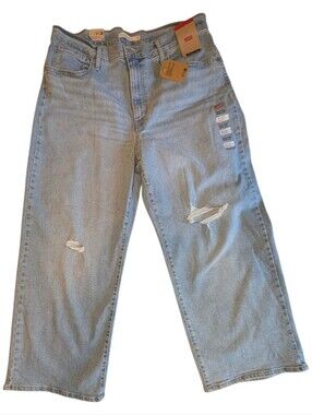 Levi’s High Rise Wide Leg Ankle Jeans 32x27 Light Wash Boyfriend Stretch Y2K NWT